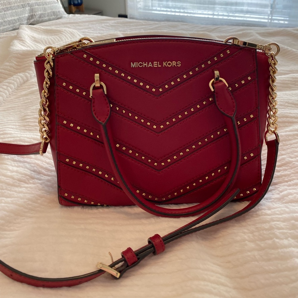 Michael Kors Red and Gold Studded Crossbody Purse